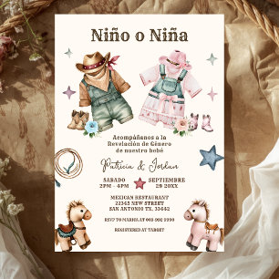 Invitación Revelación de género de vaquero Niño o Niña en esp