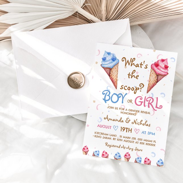 Invitación Revelación de género de verano rosa azul crema de  (Subido por el creador)