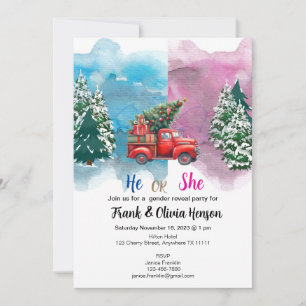 Invitación Revelación de género de Winter Truck Forest Wonder