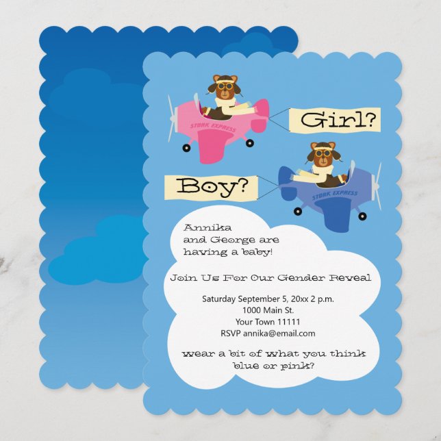 Invitación Revelación de género del avión de pilotos de osito (Anverso / Reverso)