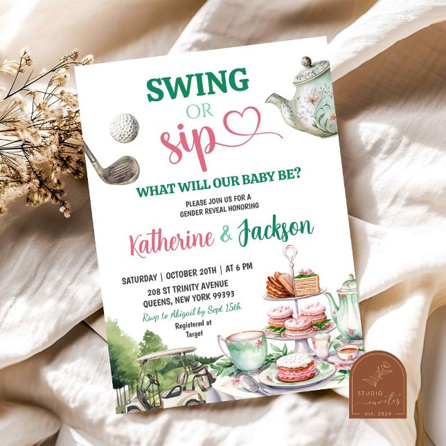 Invitación Revelación de género del bebé de golf de Swing o S (Subido por el creador)