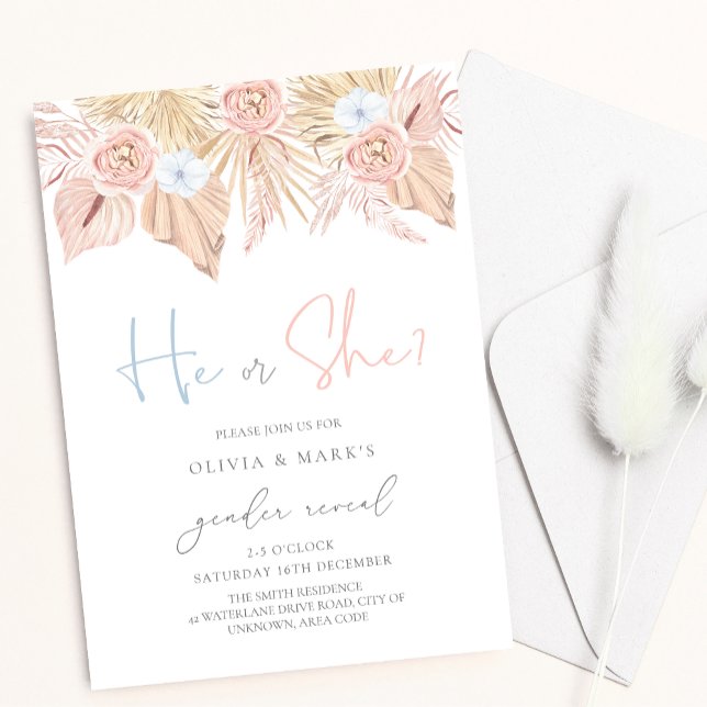 Invitación Revelación de género del bebé floral seco Boho Pam (Subido por el creador)