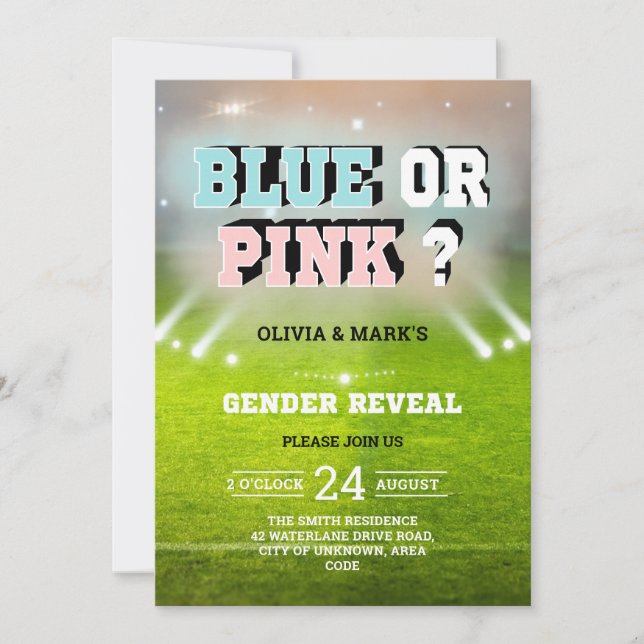 Invitación Revelación de género del estadio deportivo azul o  (Anverso)