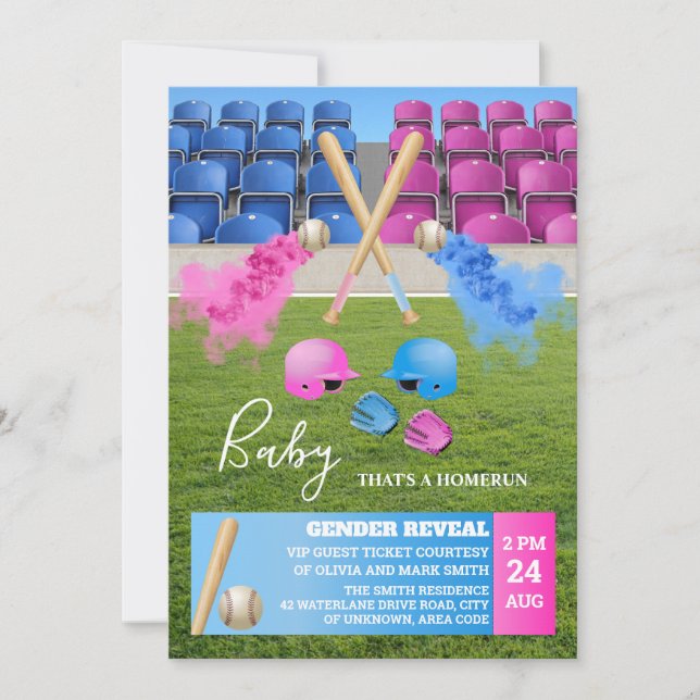 Invitación Revelación de género del humo del deporte del béis (Anverso)