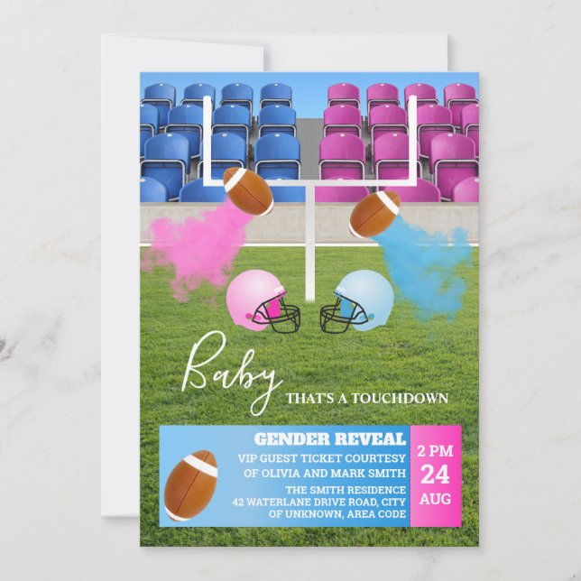 Invitación Revelación de género del humo del fútbol y del rug (Anverso)