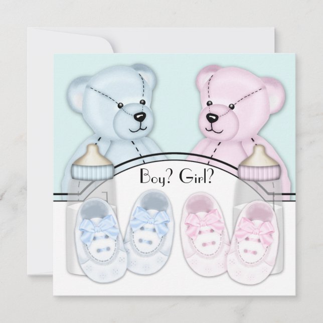Invitación Revelación de género del oso de peluche azul rosa (Anverso)