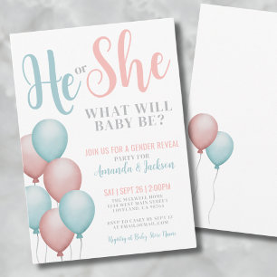 Invitación Revelación de género él ella azul y rosa