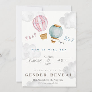 Invitación Revelación de Género Elegante Rosa y Azul Claro