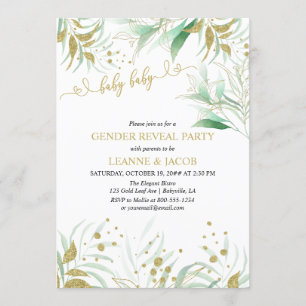Invitación Revelación de género elegante verde y dorado