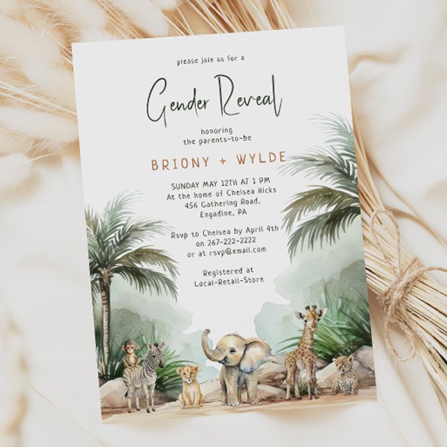 Invitación Revelación de género en animales de safari en la j (Subido por el creador)
