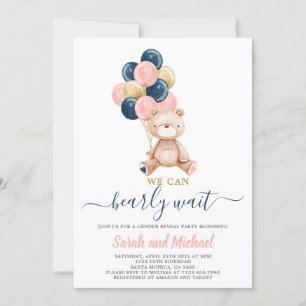 Invitación Revelación de género en Baby Shower de oso rosa y 