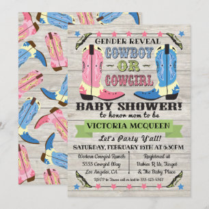 Invitación Revelación de género en Baby Shower de vaqueros o