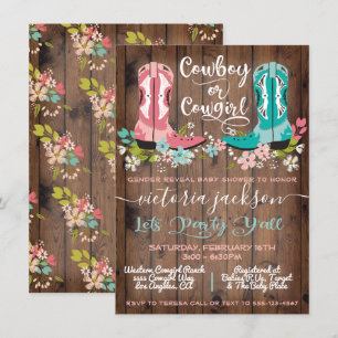 Invitación Revelación de género en Baby Shower de vaqueros o