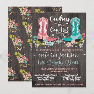 Invitación Revelación de género en Baby Shower de vaqueros o