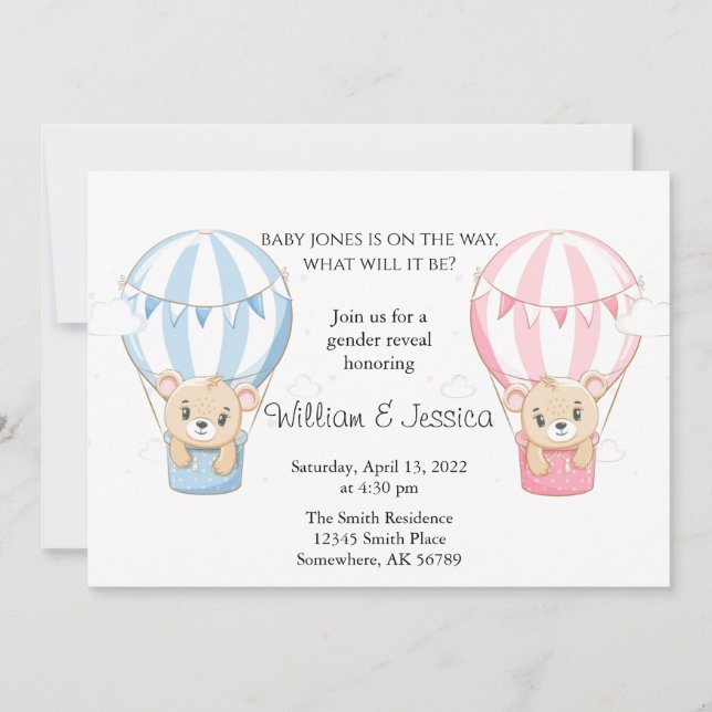 Invitación Revelación de género en globo de aire caliente de  (Anverso)