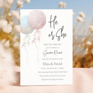 Invitación Revelación de género en globo rosa y azul