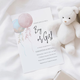Invitación Revelación de género en globo rosa y azul de niño 