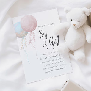 Invitación Revelación de género en globo rosa y azul de niño
