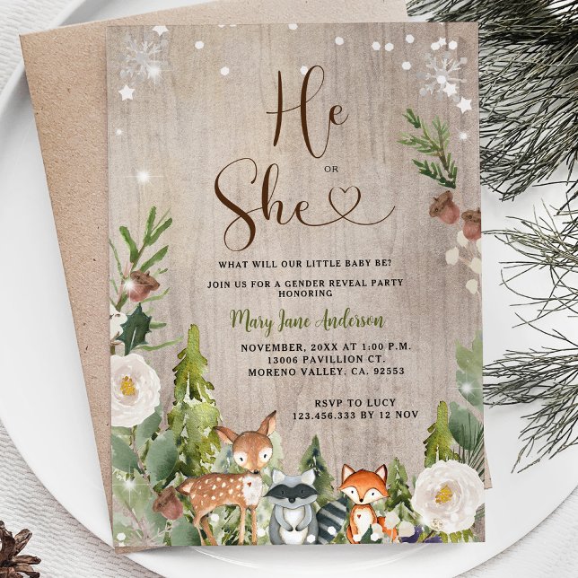 Invitación Revelación de género en invierno de pinos de bosqu (Subido por el creador)