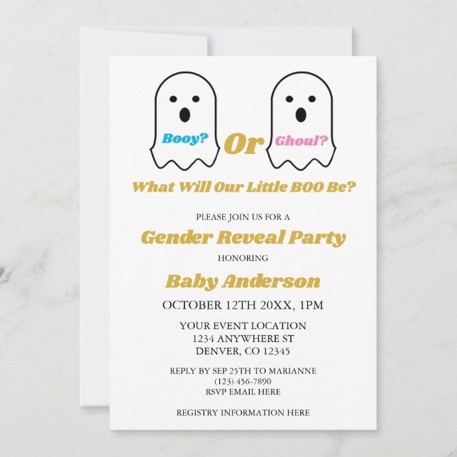 Invitación Revelación de género fantasma Booy o Ghoul Hallowe (Anverso)