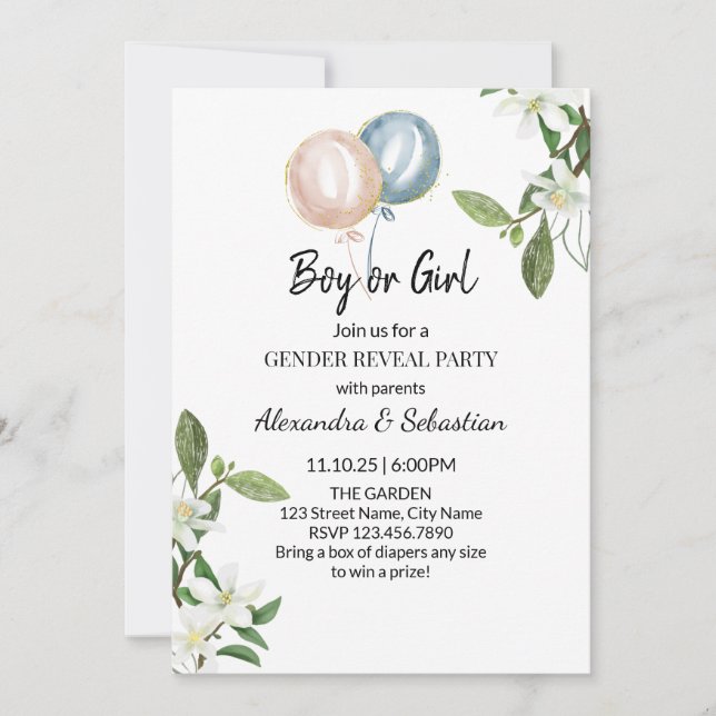 Invitación Revelación de género floral (Anverso)