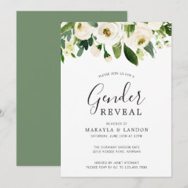 Invitación Revelación de género floral de color blanco elegan