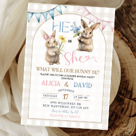 Invitación Revelación de género floral de conejo azul rosa