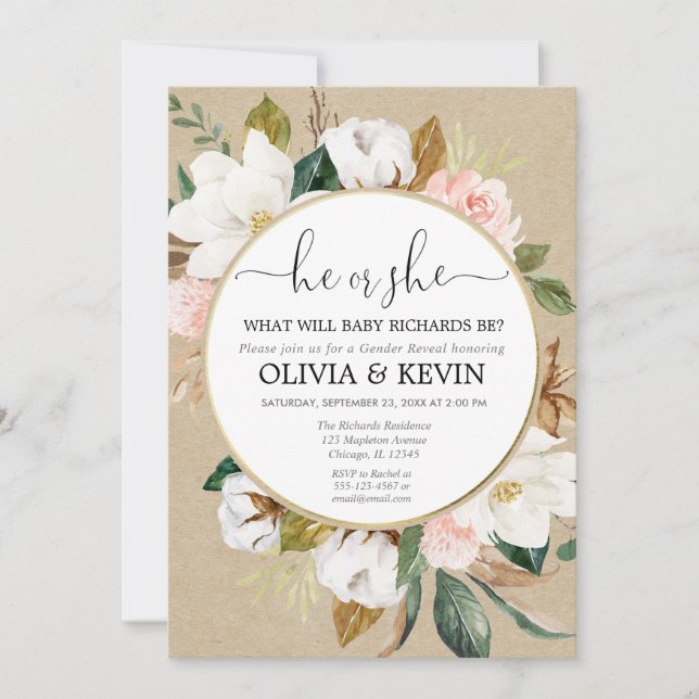 Invitación Revelación de género floral y caída de género (Anverso)