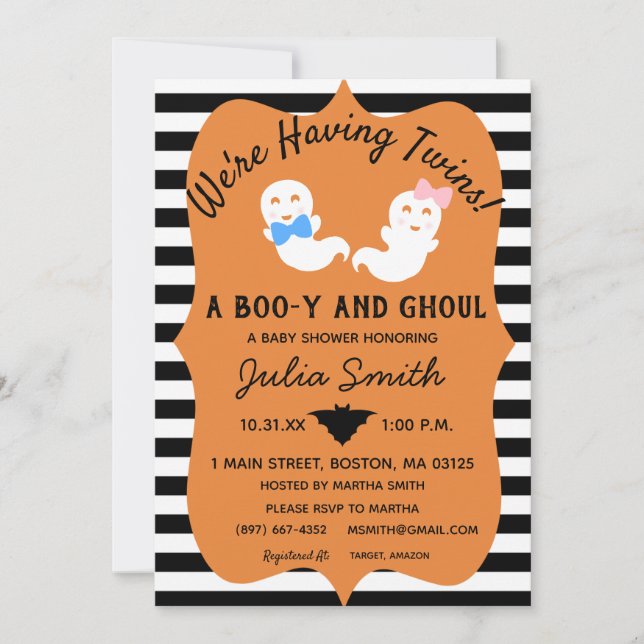 Invitación Revelación de género gemelo de Halloween invita a  (Anverso)