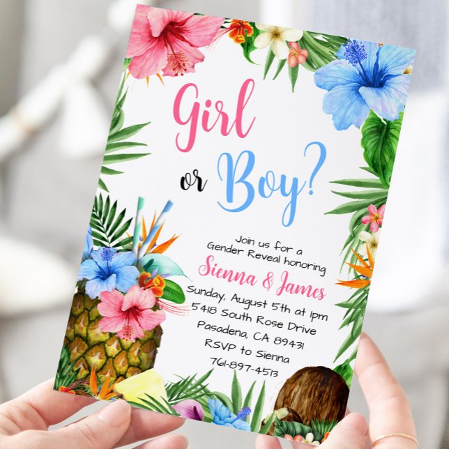Invitación Revelación de género hawaiano, Aloha, luau tropica (Subido por el creador)