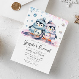 Invitación Revelación de género invernal, pingüino de Baby Sh