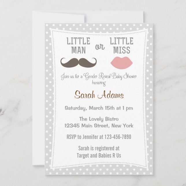 Invitación Revelación de género: labios de bigote de invitaci (Anverso)