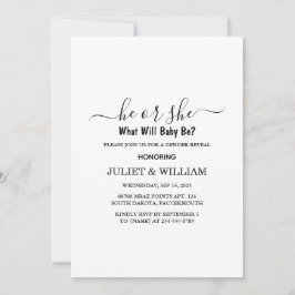 Invitación Revelación de género Minimalista blanco y negro el