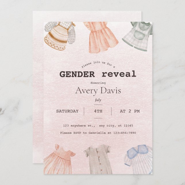 Invitación Revelación de género neutra estético Baby Shower (Anverso / Reverso)