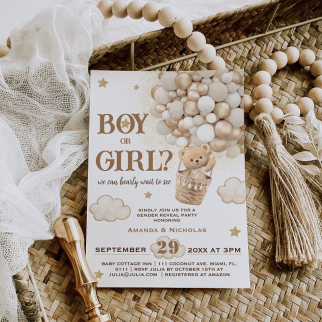 Invitación Revelación de género neutral Boho Oso (Subido por el creador)