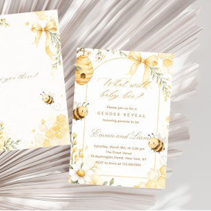 Invitación Revelación de género neutral floral abeja acuarela