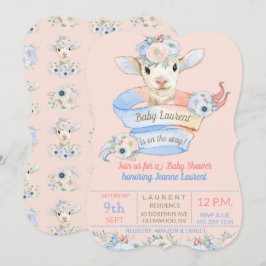 Invitación Revelación de género neutral rosa azul corderito b