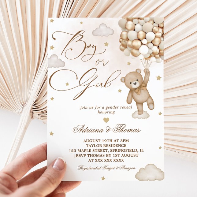 Invitación Revelación de género neutro de osito de peluche (Subido por el creador)