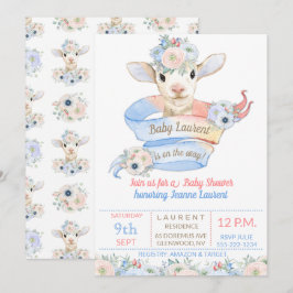 Invitación Revelación de género neutro rosa azul Corderito be