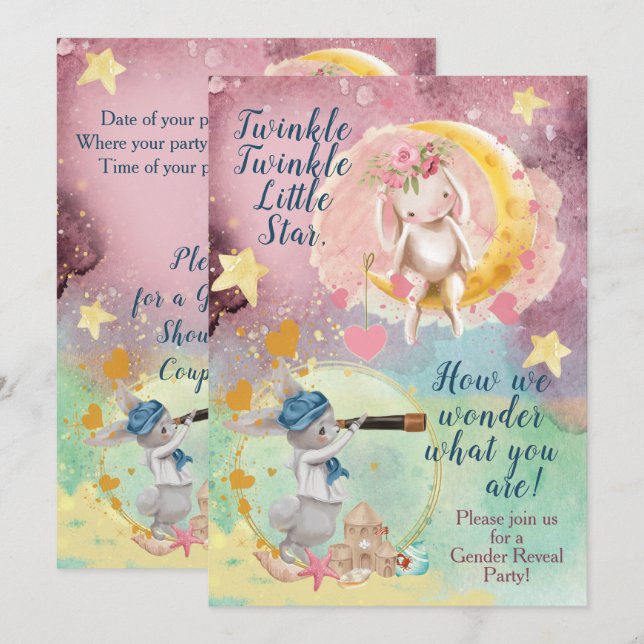 Invitación Revelación de género o Baby Shower gemela (Anverso / Reverso)