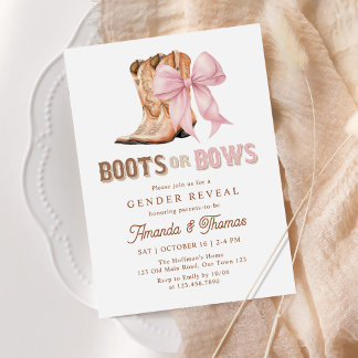 Invitación Revelación de género occidental Botas o lazos