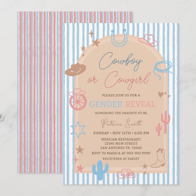 Invitación Revelación de género occidental Cowboy o Cowgirl S (Anverso / Reverso)