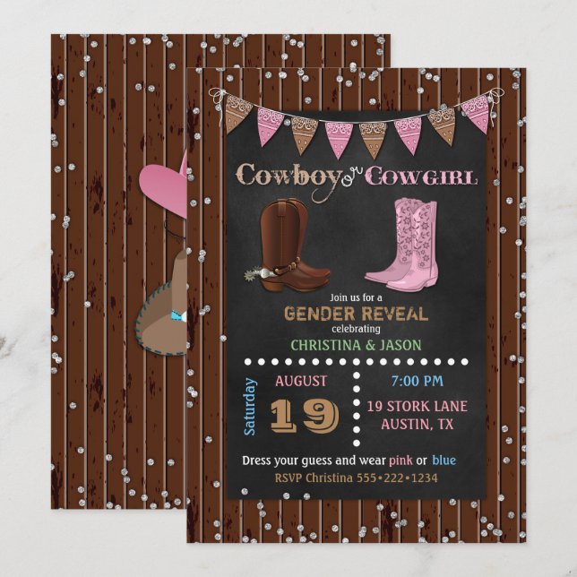 Invitación Revelación de género occidental de niño de corral  (Anverso / Reverso)