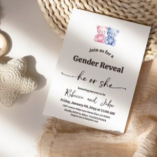 Invitación Revelación de género Oso Rosa Azul Minimalista Él