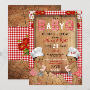 Invitación Revelación de género Red Gingham Wood Barbecue Q
