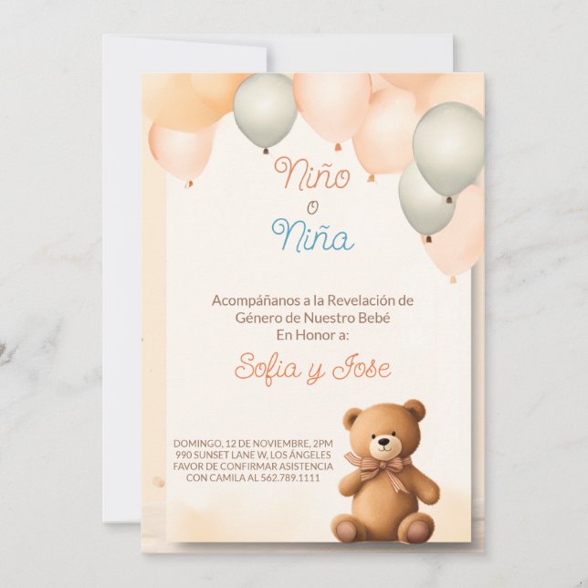 Invitación Revelación De Genero - Revelación Española de Géne (Anverso)