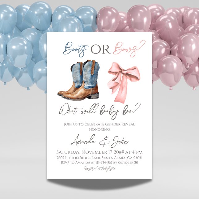 Invitación Revelación de género rosa azul boots o arcos (Subido por el creador)