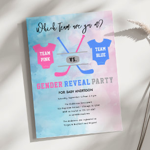 Invitación Revelación de género rosa del equipo de hockey ent