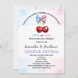 Invitación Revelación de género rosa o azul sobre cereza