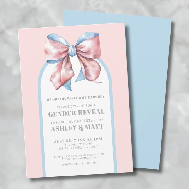 Invitación Revelación De Género Rosa Y Azul Chico O Chica (Boy Or Girl Pink And Blue Gender Reveal Invitation)